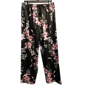 🌸 Black Floral Wide-Leg Satin Pants